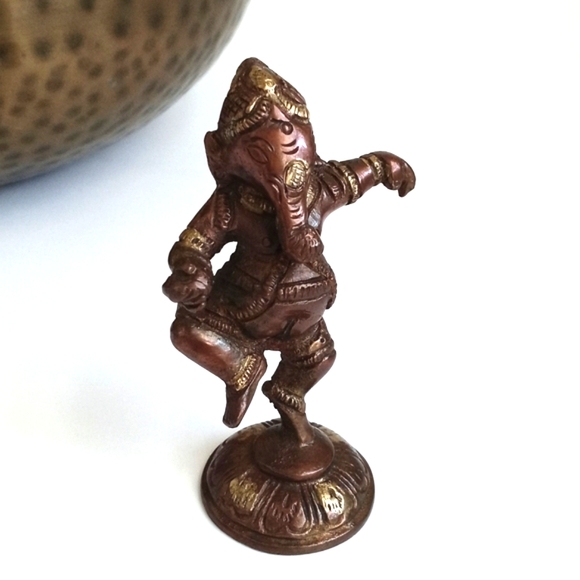 Vintage Other - Antique Solid Brass Bronzed Figurine Ganesh Art Sculpture Home Decor 3 1/2”